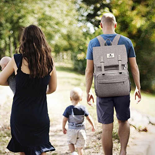 Sac à dos à langer gris pour parents avec compartiment ordinateur