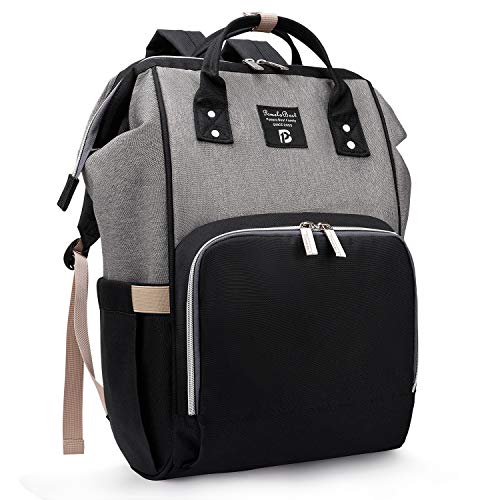 Sac à dos à langer Pomelo Best bicolore look vintage gris et noir avec anses