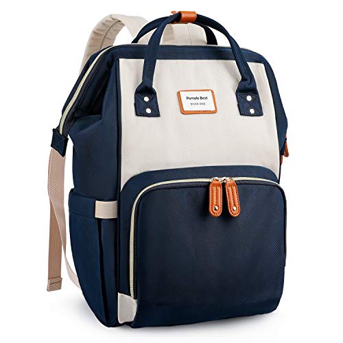 Sac à dos à langer Pomelo Best bicolore look vintage blanc et marine avec anses