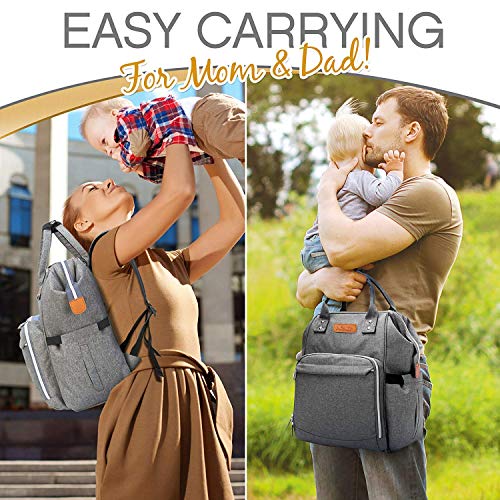 Sac à dos à langer unisexe gris de grande capacité et isotherme